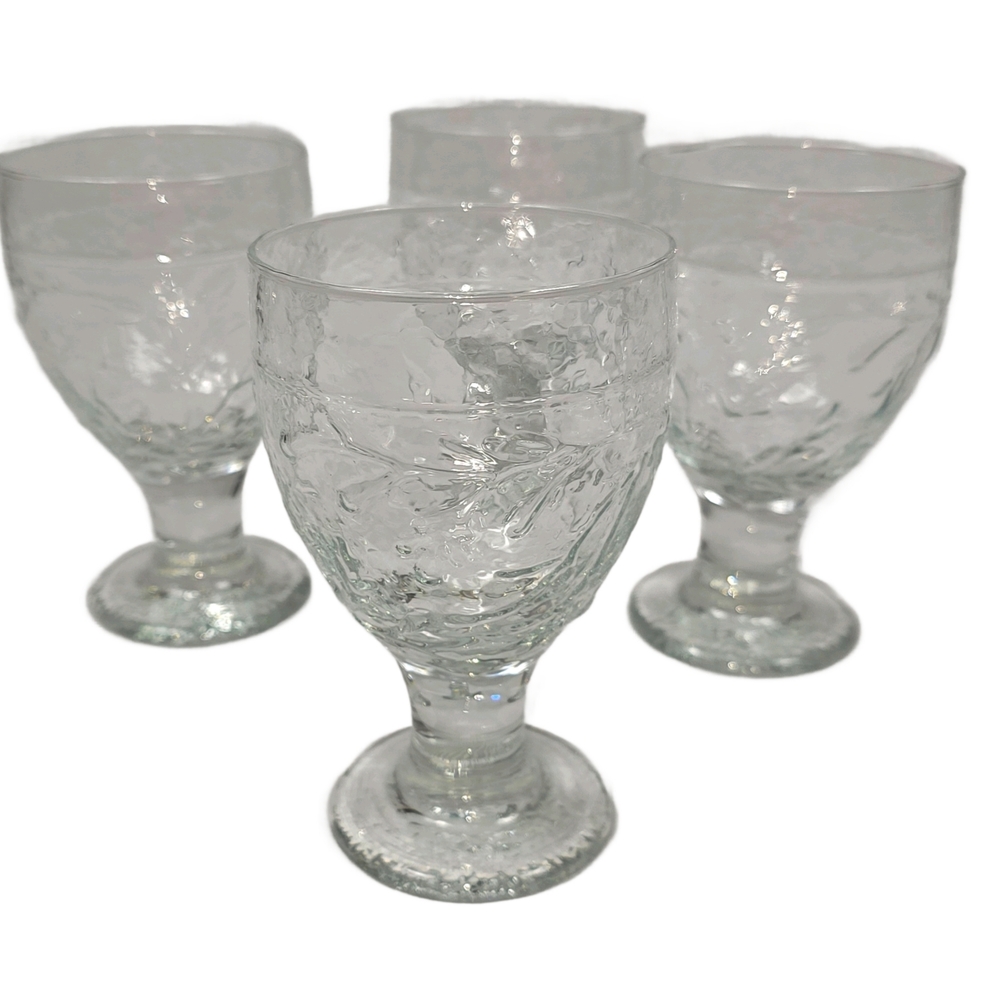 Set Of 4 Willow House Tuscan Embossed 6" Tall Water Goblets Drinking Glasses